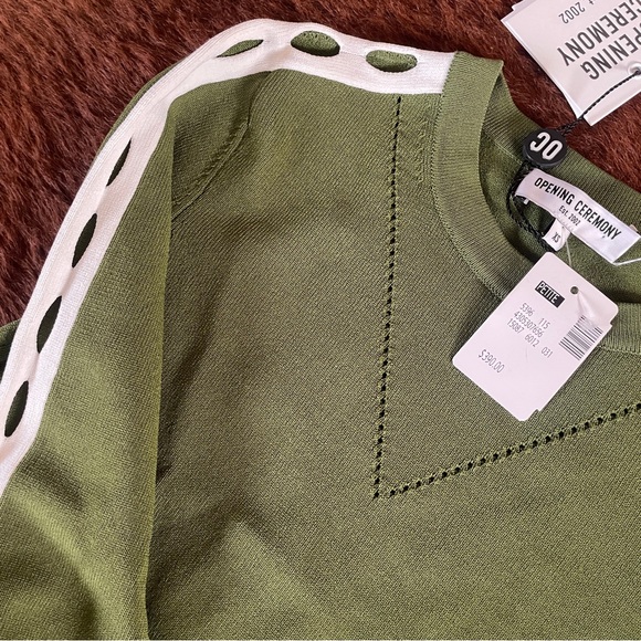 OPENING CEREMONY LONG SLEEVE CROPPED SWEATER WITH CUTOUT SLEEVE OLIVE GREEN XS - Picture 5 of 6